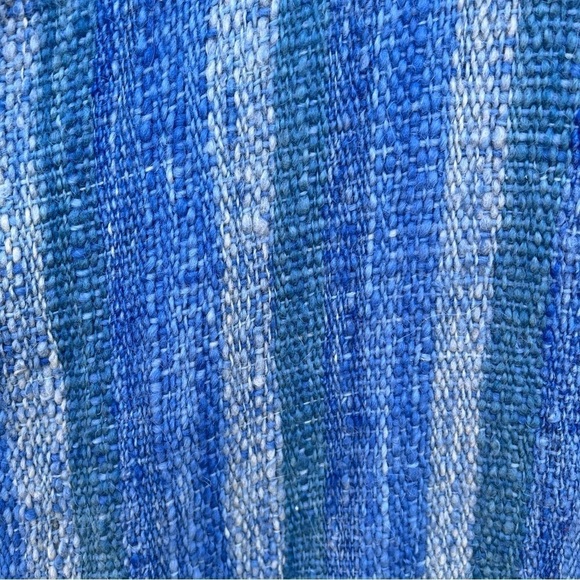 Handmade 100% Wool Fringe Poncho Artesania King Uruguay Blue Stripe Woven Medium - Picture 5 of 13